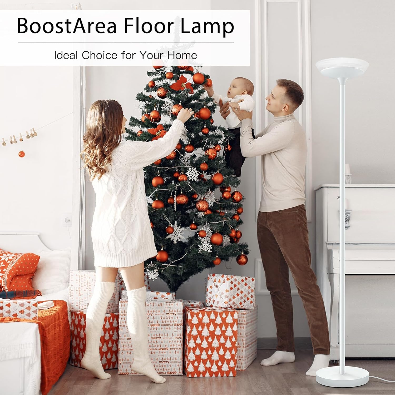 BoostArea Torchiere Floor Lamp, 30W Super Bright LED Standing Lamp, Stepless Dimmable Pole Lamp with 3000K Lighting, Rotary Switch
