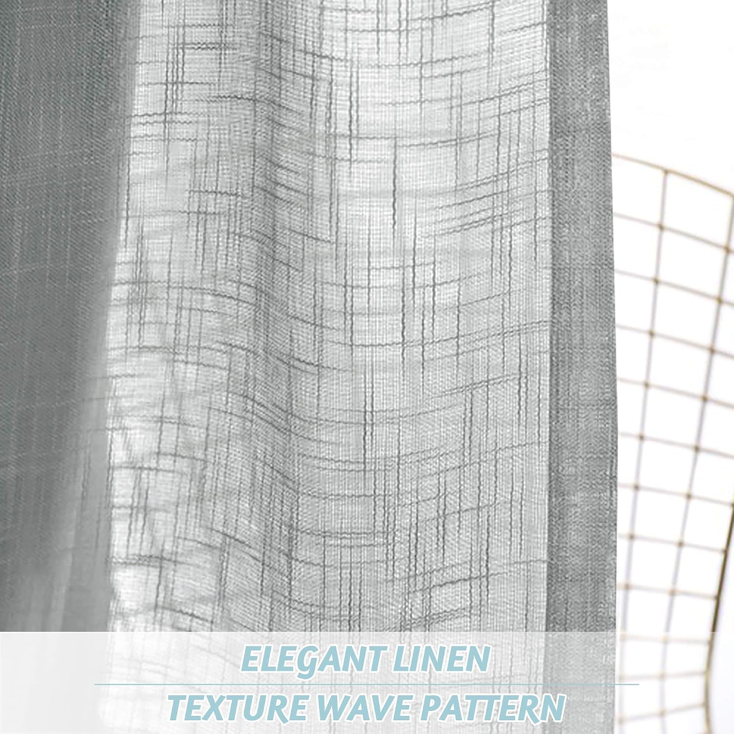 RYB HOME Linen Sheer Curtains - Linen Textured Semi Sheer Curtains for Kids Nursery Bedroom Living Room Window