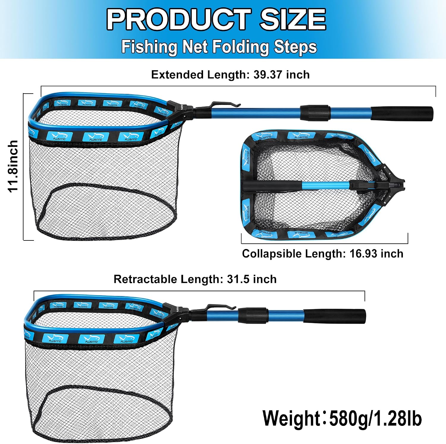 PLUSINNO Floating Fishing Net for Steelhead, Salmon, Fly, Kayak, Catfish, Bass, Trout Fishing