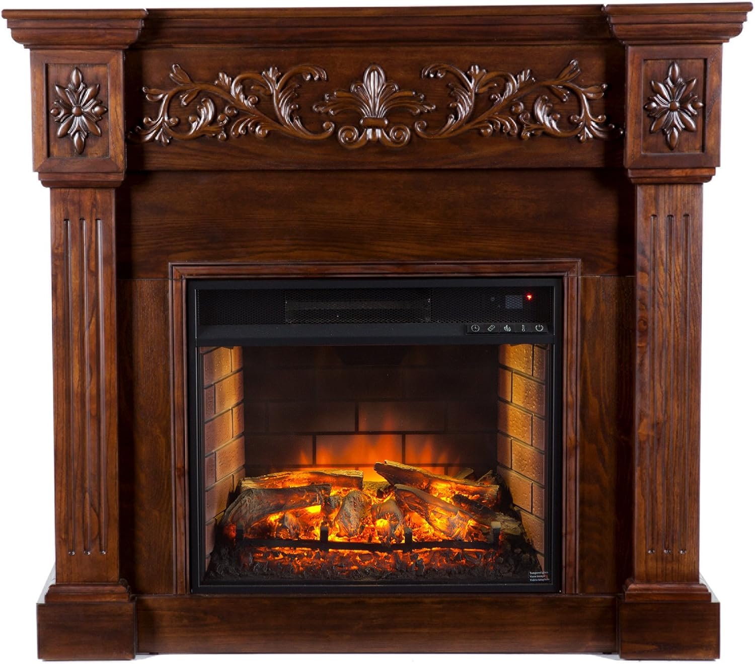 SEI Furniture Southern Enterprises Calvert Carved Electric Fireplace, Espresso Finish