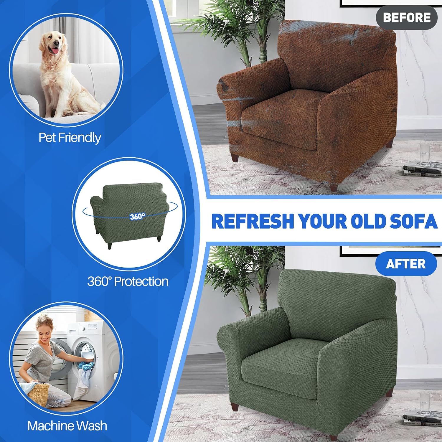 MAXIJIN Latest Recliner Slipcovers for Living Room 4 Pieces Stretch Jacquard Recliner Chair Cover Soft Fitted Recliner Protector with Elastic Bottom