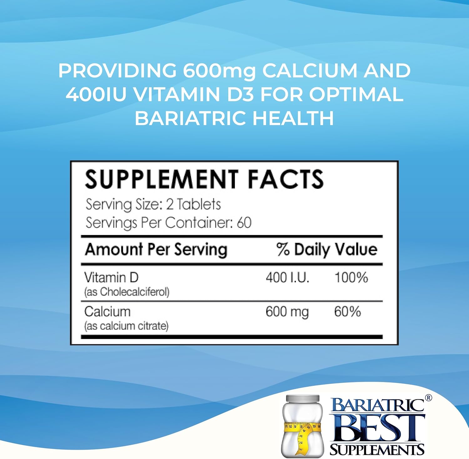 Bariatric Calcium Citrate with Vitamin D3 | 600mg | Higher Dose Than Most Competitors | Post-Bariatric Surgery | Gastric Bypass & Sleeve | ASMBS