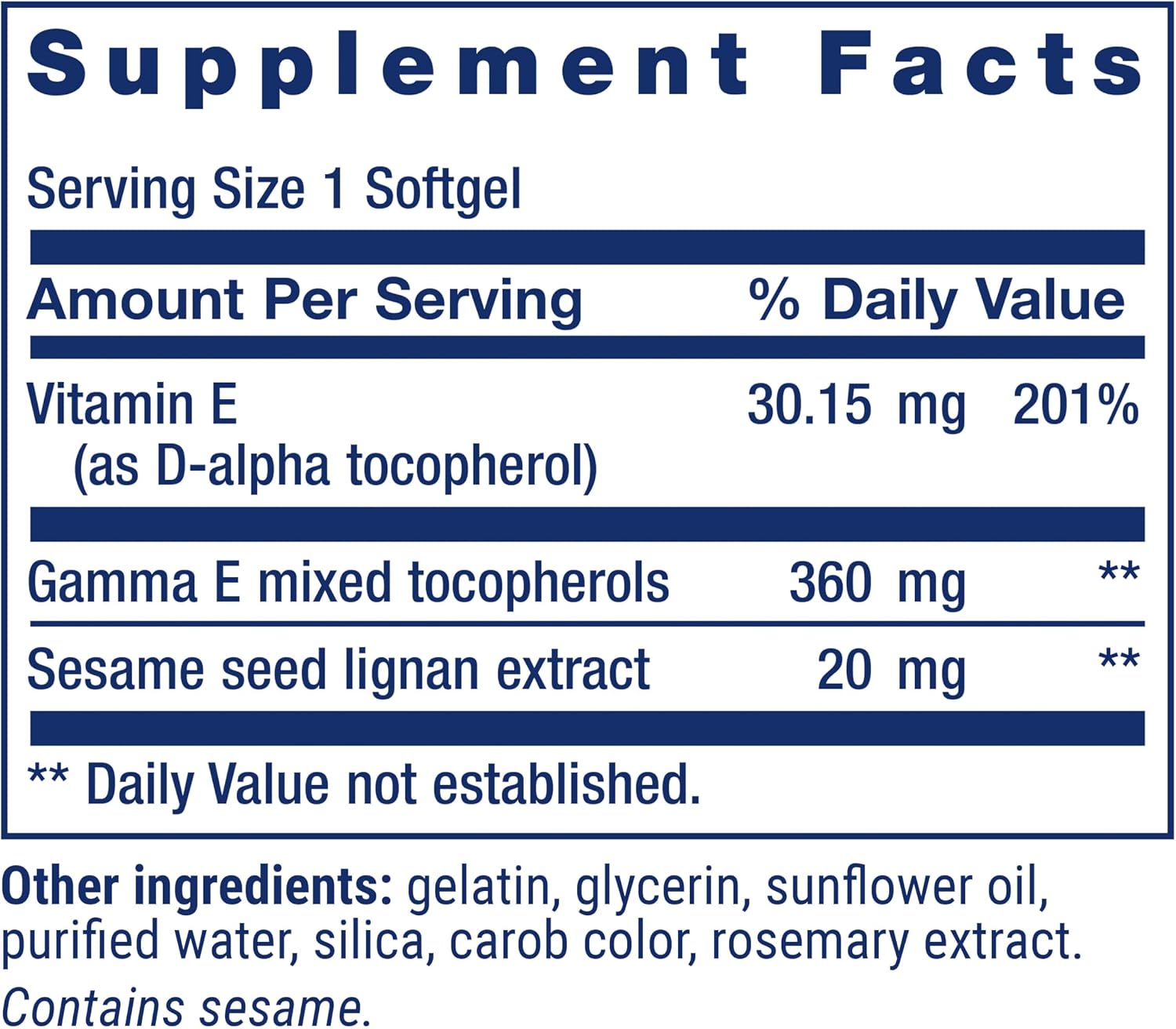 Life Extension Gamma E Mixed Tocopherols, Healthy Aging, Vitamin E Supplement, Enhanced with Sesame lignans, Gluten-Free, Non-GMO