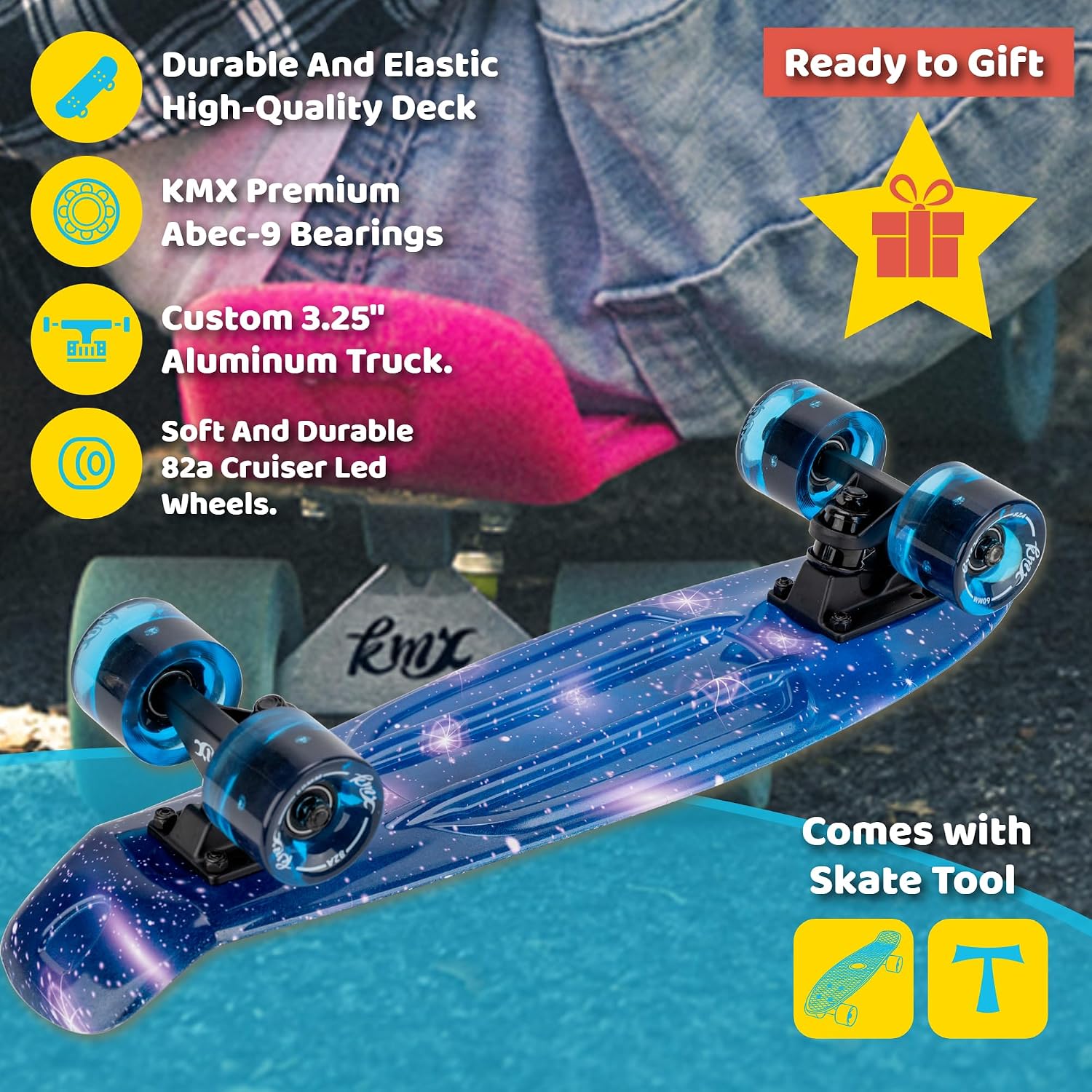 KMX Classic Retro Mini Cruiser Skateboard for Kids, Teens, Adults