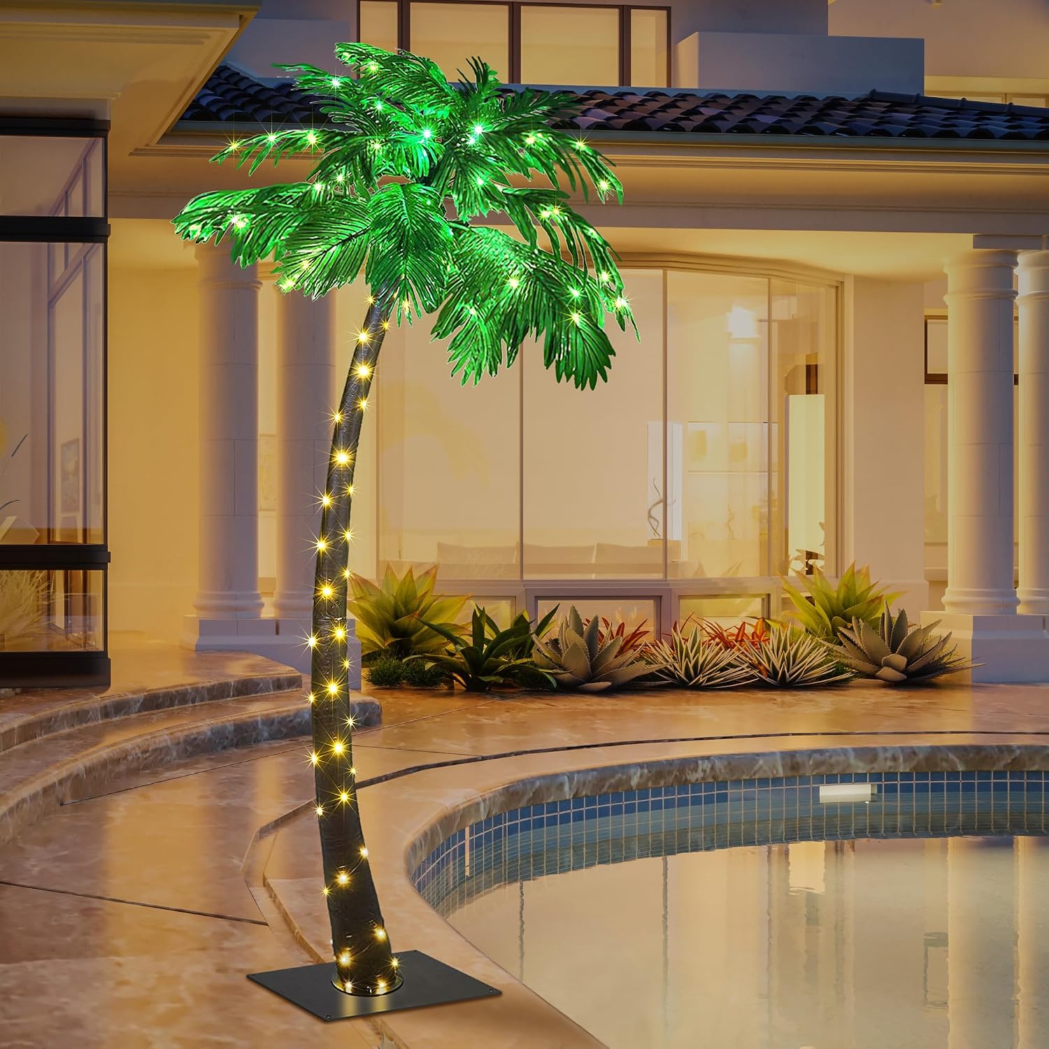 Lightshare 7 Feet Palm Tree 152LED Lights Artificial Fake Tree Decoration for Tiki Bar Outside Patio Porch Pool Christmas Nativity