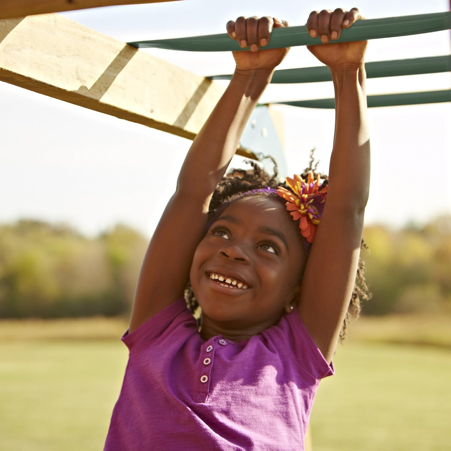 Swing-N-Slide PB 8272 Cedar Brook Wooden Swing Set Play Set with Two Swings, Slide, Monkey Bars, Picnic Table & Glider, Green