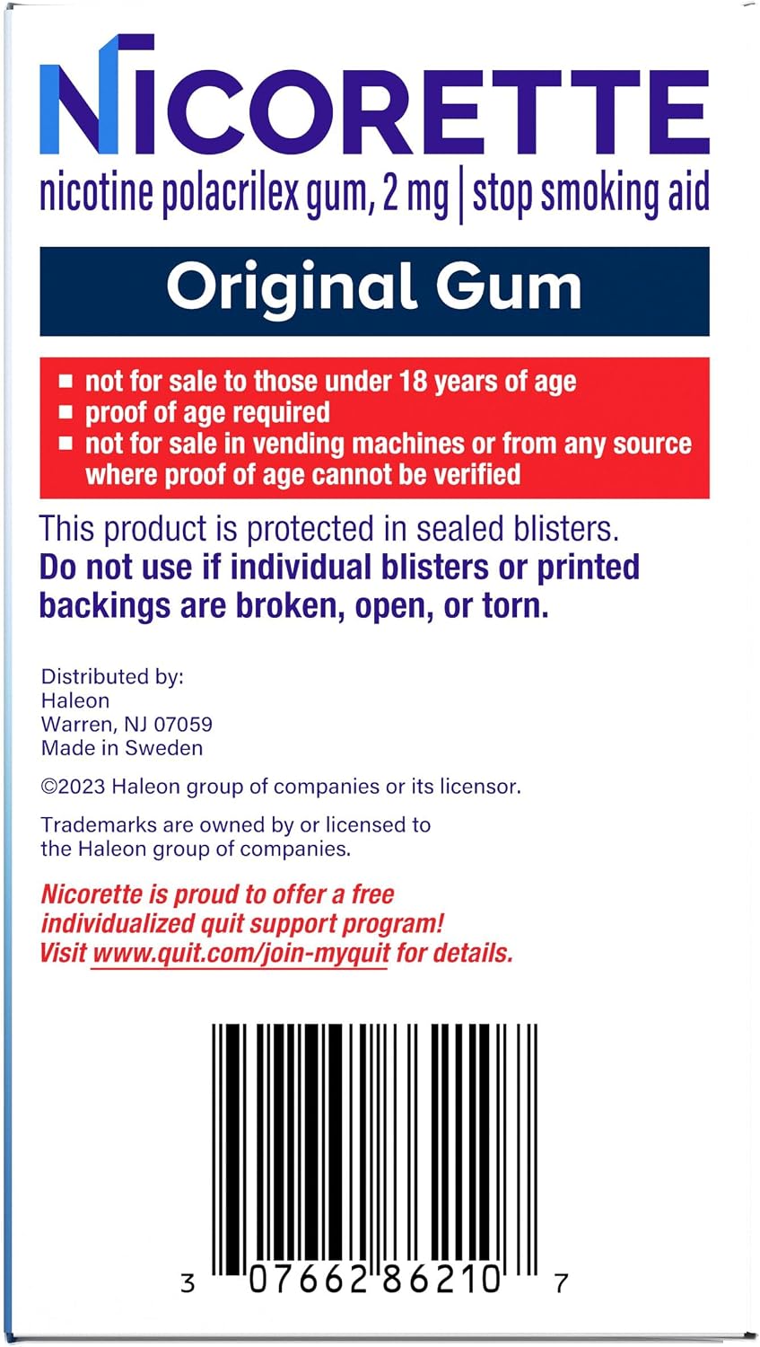 Nicorette Nicotine Gum Stop Smoking Aid, 2 mg, Original Flavor - 200 Count | Reduces Nicotine Cravings and Withdrawal Symptoms, Intense Craving Relief, Portable Smoking Cessation Gum