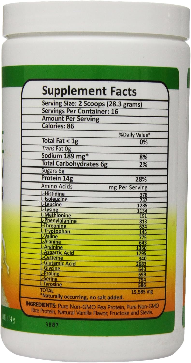 Pure Non-GMO Pea Rice Protein, Vanilla, 16 Ounce
