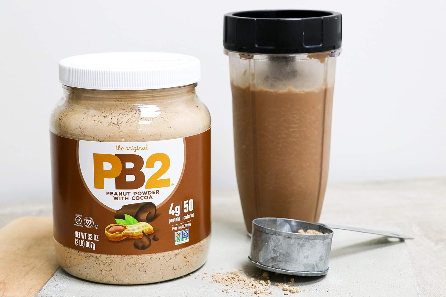 PB2 Powdered Chocolate Peanut Butter with Cocoa - 4g of Protein, 90% Less Fat, Certified Gluten Free, Only 50 Calories per Serving for Shakes, Smoothies, Low-Carb, Keto Diets
