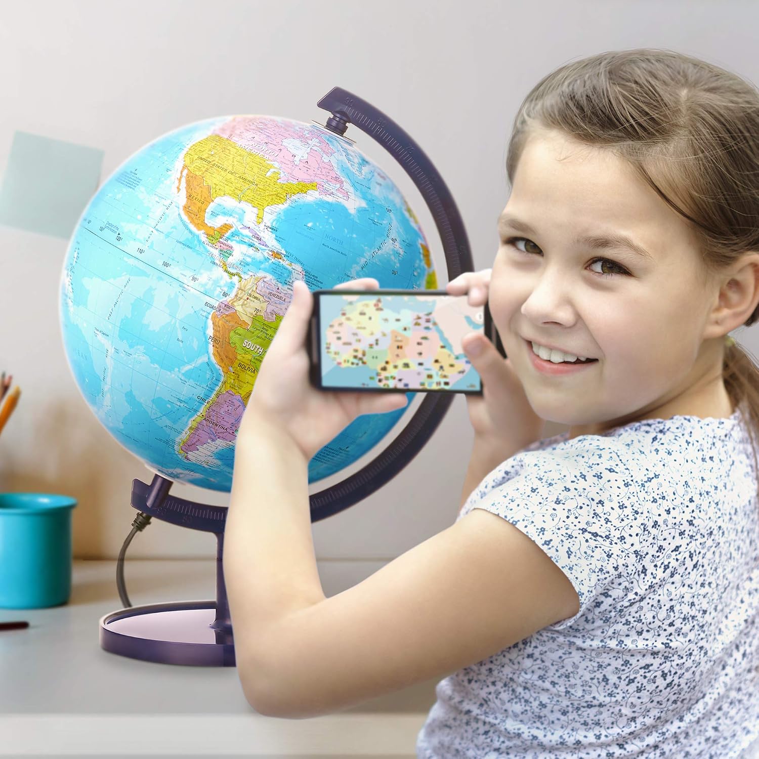 Interactive 10" Globe for Children with Stand (DIY) - App-Compatible, 400 Wonders, 1000+ Facts, LED Constellations, STEM Globe