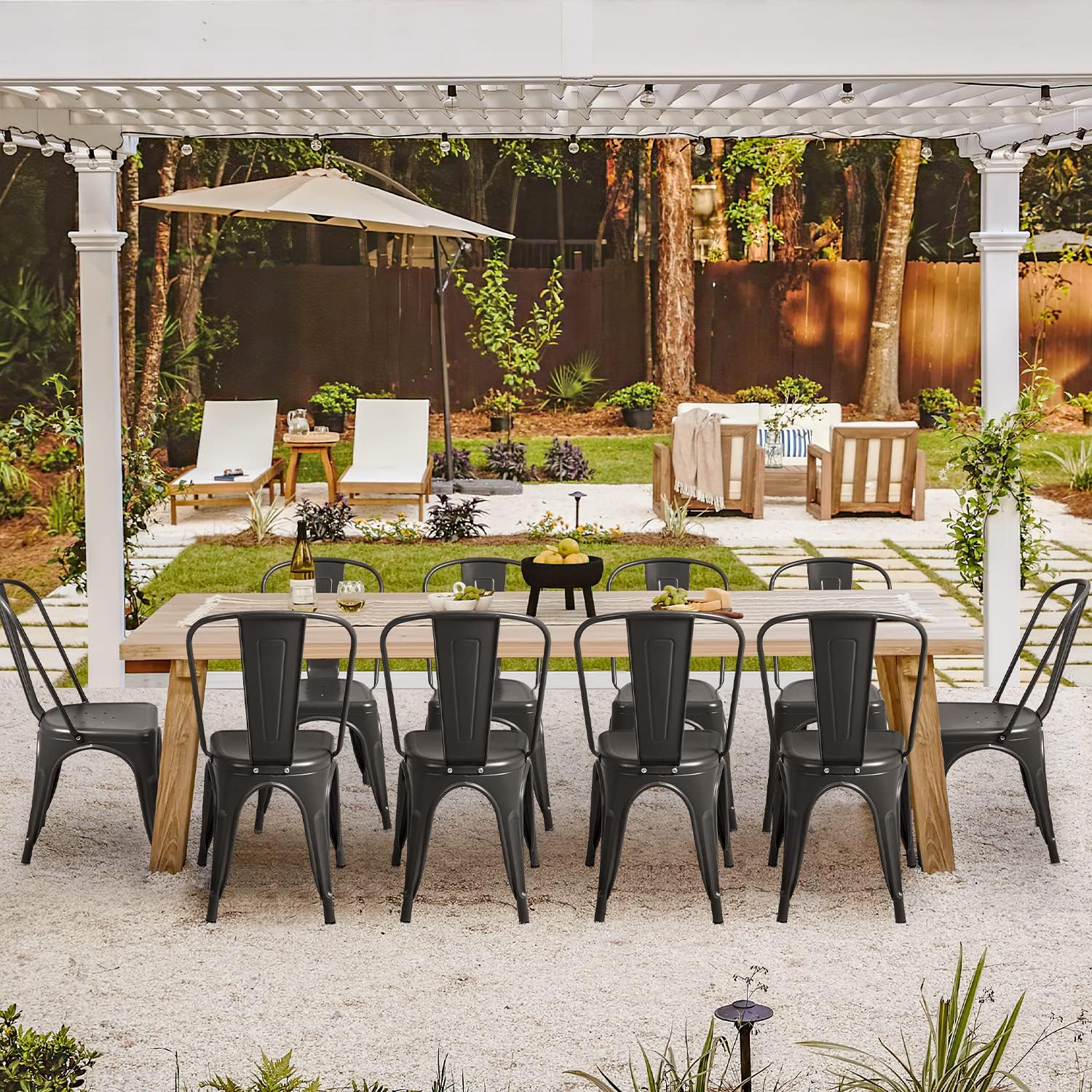Furmax Metal Dining Chair Indoor Outdoor Use Stackable Classic Trattoria Chair Chic Dining Bistro Cafe Side Metal Chairs Set of 4 (Ivory White)