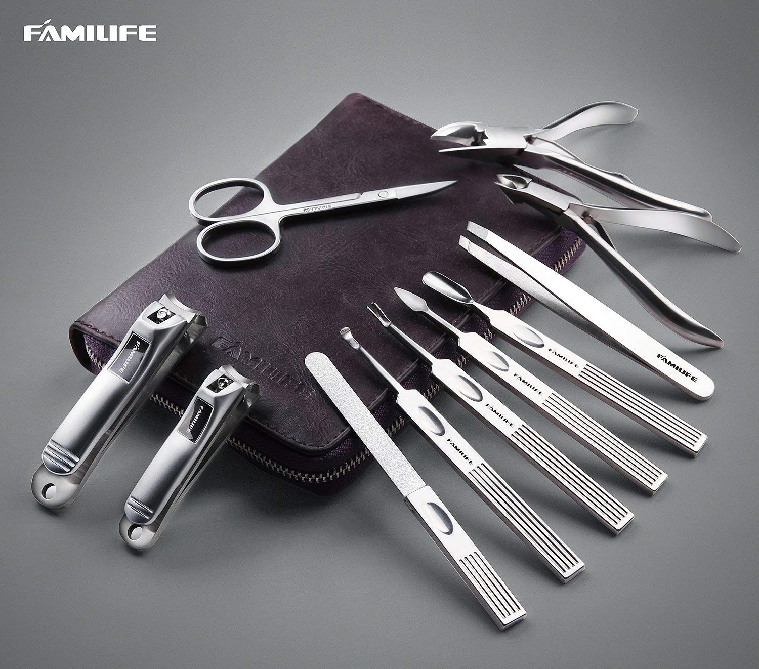 FAMILIFE Stainless Steel Manicure Set 11-in-1 Professional Nail Clipper Kit