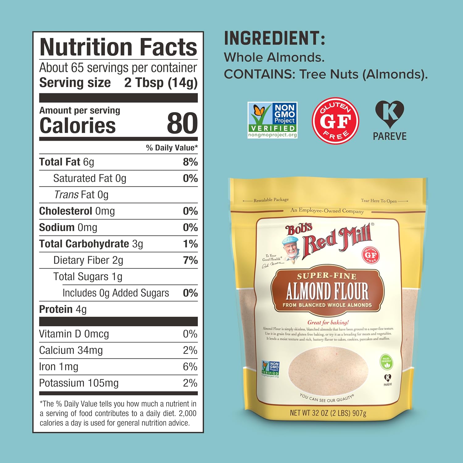 Bob's Red Mill Blanched Almond Flour, Finely Sifted - 1 Pound (Pack of 4) - Non-GMO, Gluten Free, Paleo, Vegan, Keto Friendly