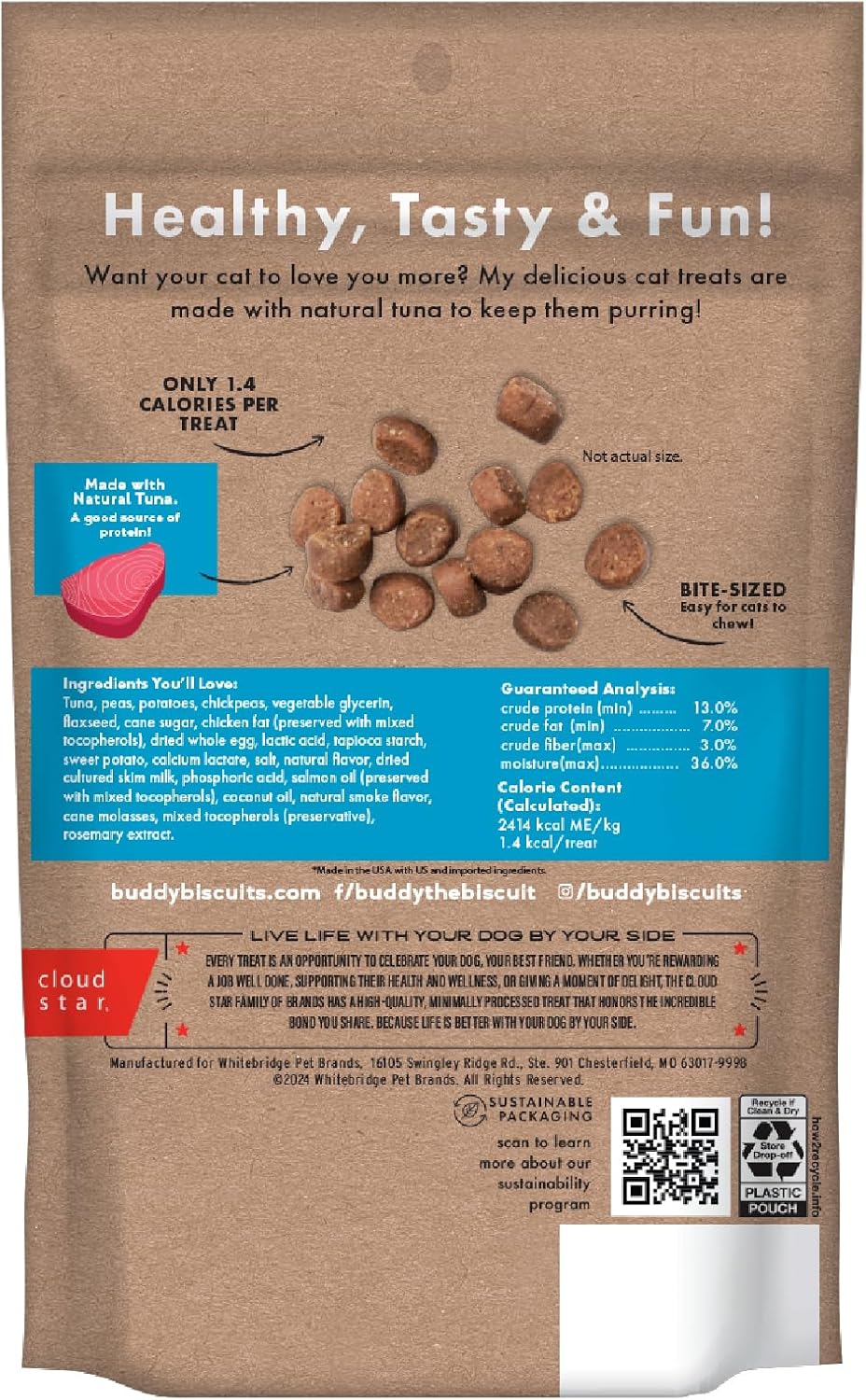 Buddy Biscuits Soft & Chewy Grain Free Cat Treats, Tuna, 3 oz. Pouch