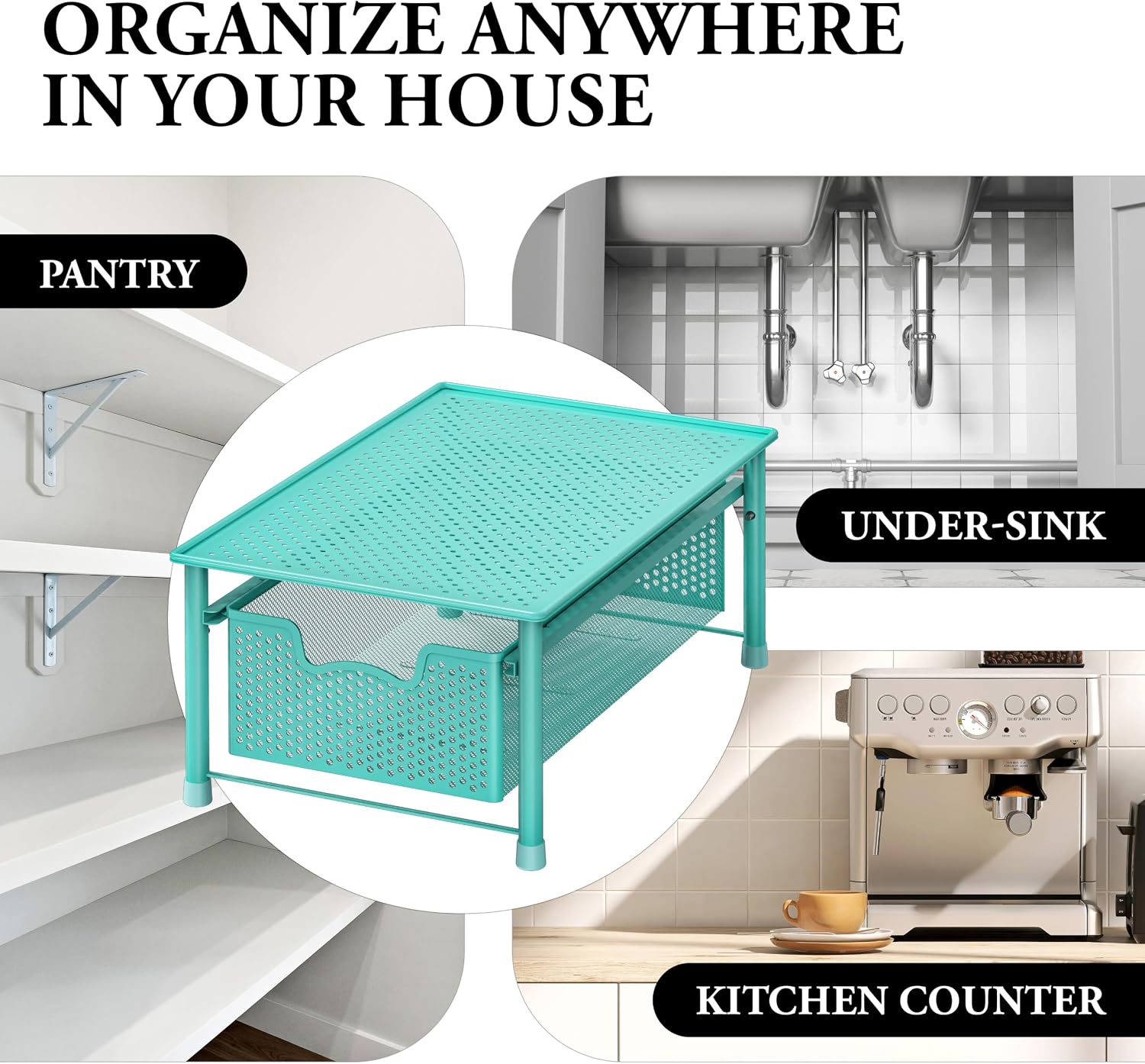 Simple Houseware Stackable 3 Tier Sliding Basket Organizer Drawer, Silver