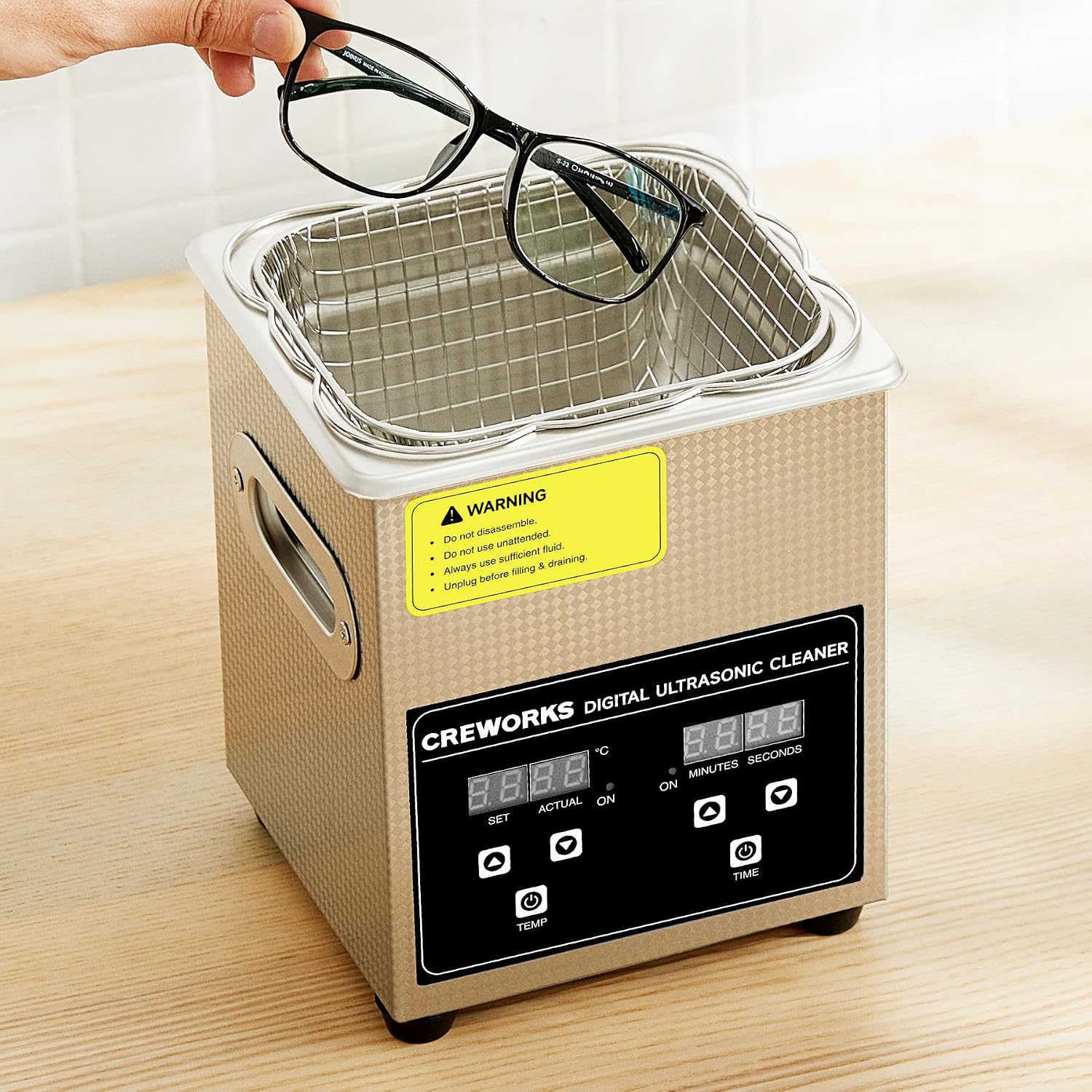 CREWORKS 3L Ultrasonic Cleaner, 0.8 gal Digital Sonic Cavitation Machine | 120W Stainless Steel Professional Jewelry Cleaner for Cleaning Tool Watch Glasses Retainer Denture Parts with Heater & Timer