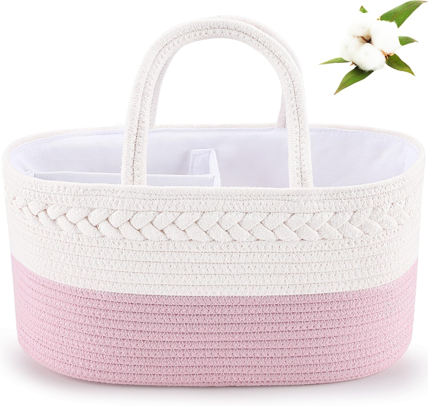 ABenkle Diaper Caddy Organizer - Cotton Rope Nursery Storage Basket for Baby Essentials, Boys & Girls Shower Gift, Changing Table Organizer