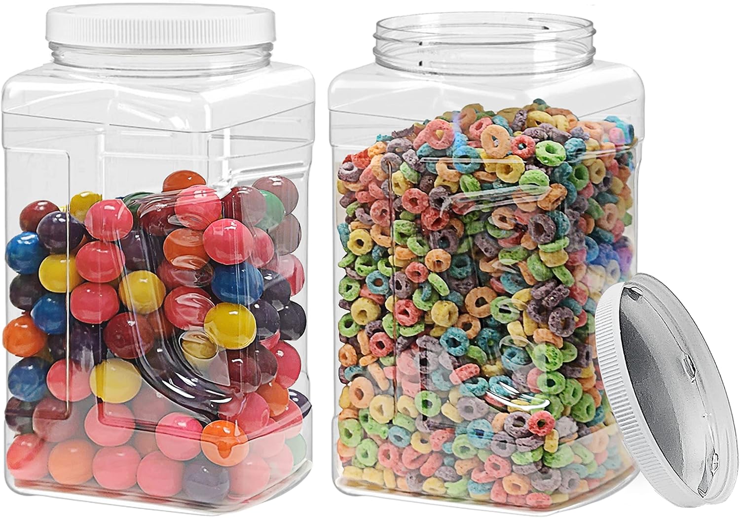 ljdeals 1 Gallon Clear Plastic Storage Containers Grip Jars, Wide Mouth Square Canisters, Pack of 2, BPA Free, Food Safe, Made in USA