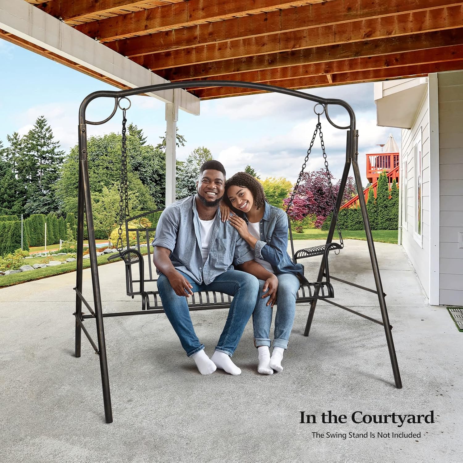VINGLI Heavy Duty Metal Porch Swing, 660 LBS Outdoor Swing Bench, Curved