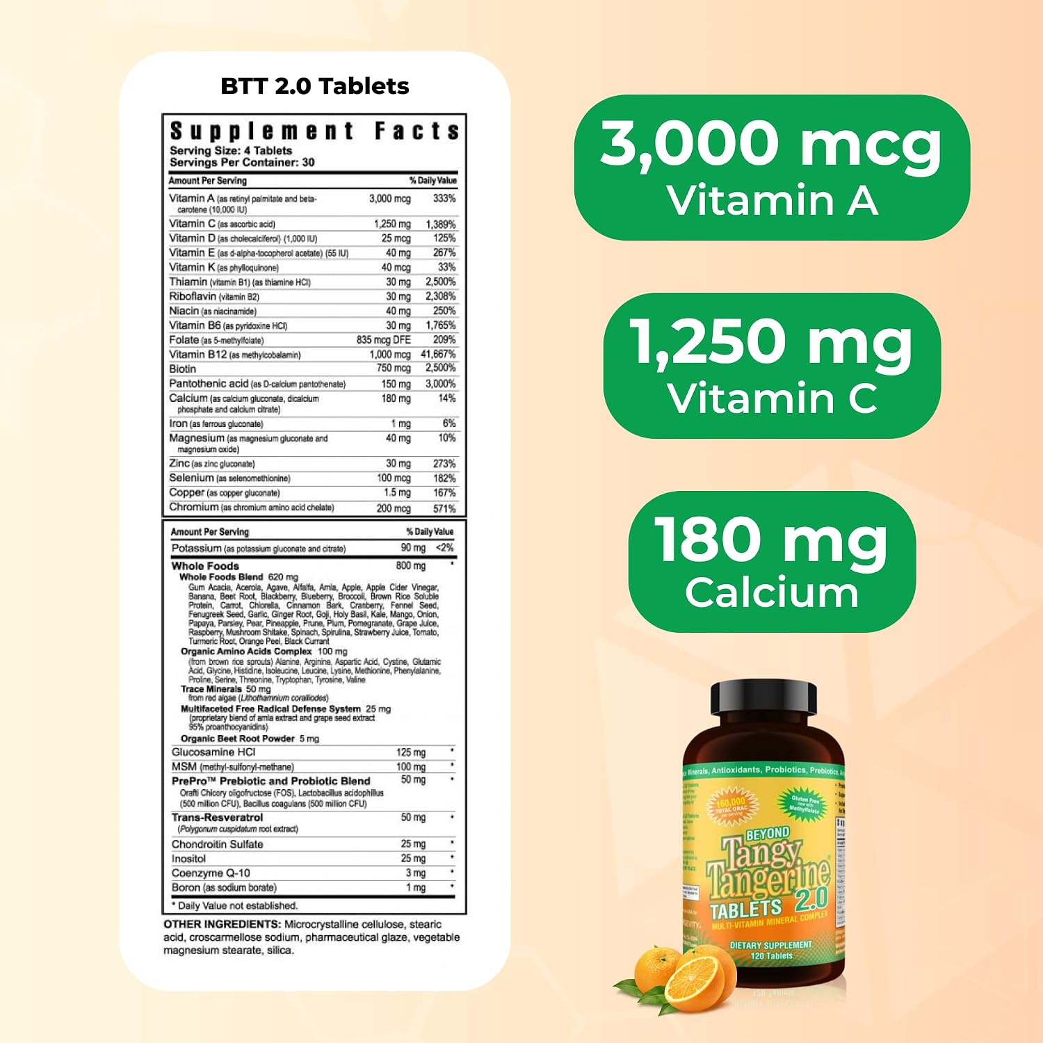 Youngevity Beyond Tangy Tangerine 2.0 Multivitamin Mineral Tablets, 2-Pack | 240 tablets, 60 servings, prebiotics, probiotics, amino acids, enzymes, sugar-free, gluten-free, 160,000 ORAC, travel-ready