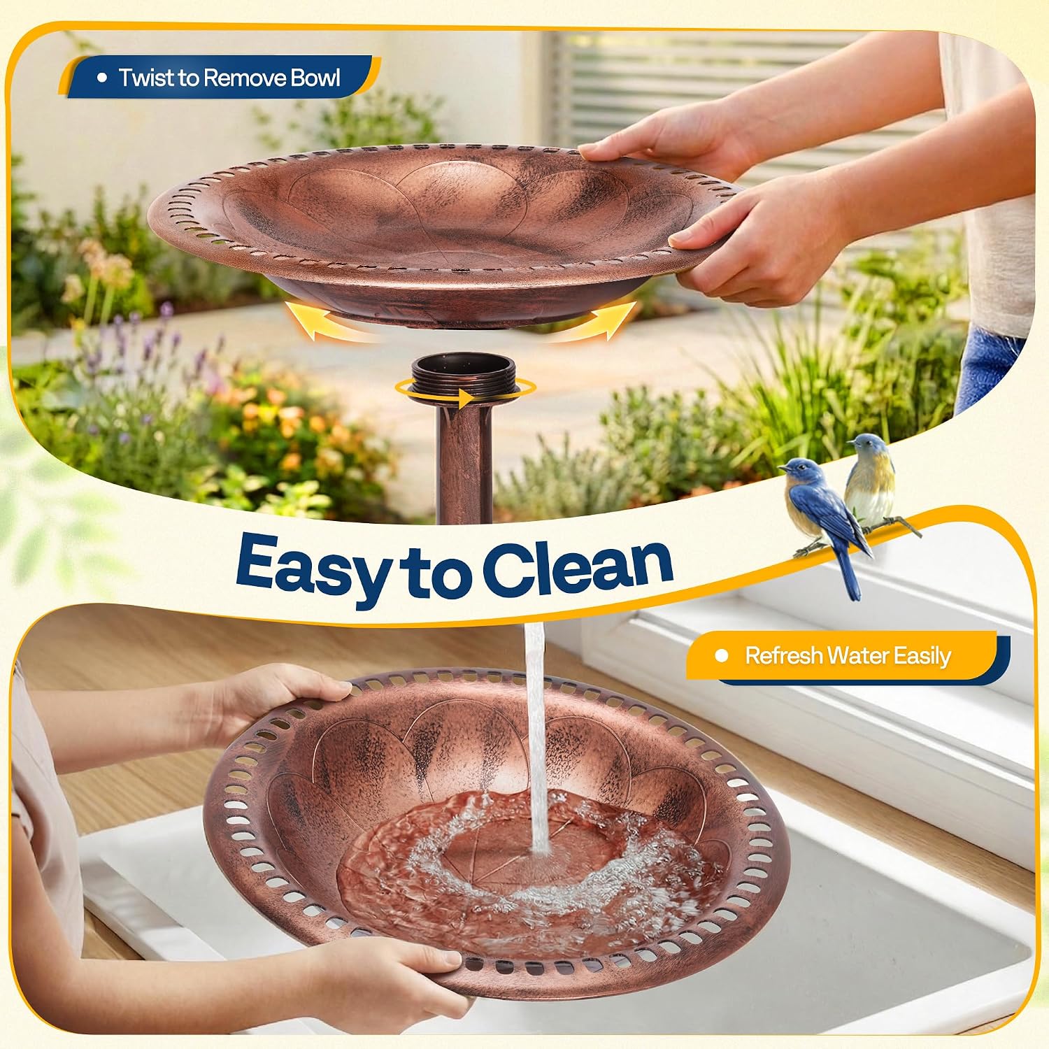 VIVOHOME Bird Bath for Outside, Polyresin Pedestal Birdbath, Green | Weather-Resistant, 20-Inch Bowl, 28-Inch Height, for Outdoor/Garden, Bird-Friendly, Easy to Clean