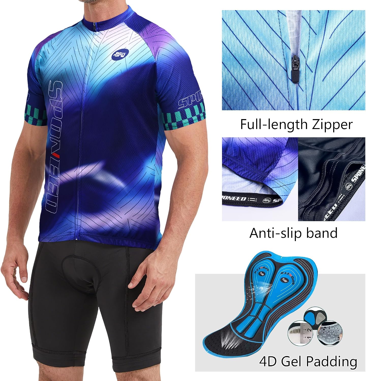 sponeed Cycling Jersey Short Sleeve Suits Men Bike Clothing Road Bicycle Shorts Padded Outfits