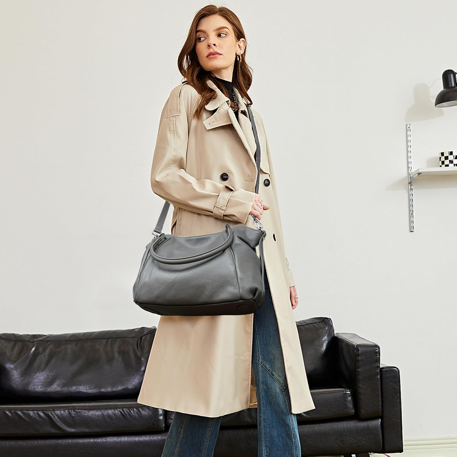 HESHE Leather Shoulder Purses for Women Tote Handbags Satchel Hobo Handbag | Designer Genuine Leather Travel Top Handle Work Bag Ladies Crossbody Purses Adjustable Straps Large Capacity Zippered Closure
