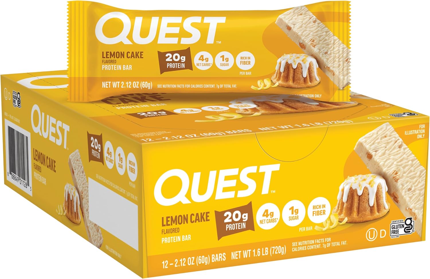 Quest Nutrition Oatmeal Chocolate Chip Protein Bars, 20g Protein, 12 Count | 12g Fiber, 5g Net Carbs, 1g Sugar, Gluten Free, High Quality Protein, Soft and Chewy, Individually Wrapped 2.12oz Bars
