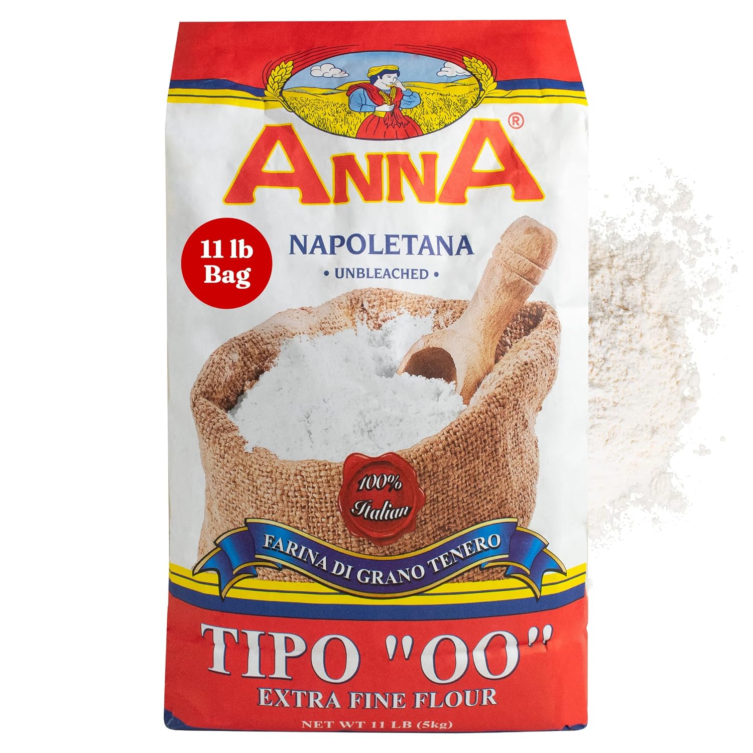 Cento Anna Napoletana Tipo "00" Extra Fine Unbleached Flour, 11 Pound | Unbleached Soft Wheat Flour Grown and Milled in Italy, Naples-Style