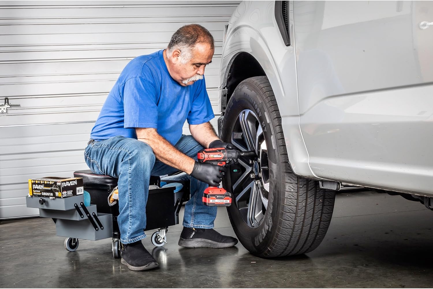 Powerbuilt 42-Inch Triplex Folding Creeper, Rolling Seat, and Brake Stool, All-in-One Adjustable Roller Garage Chair, Lay Down or Sit, Black 620469