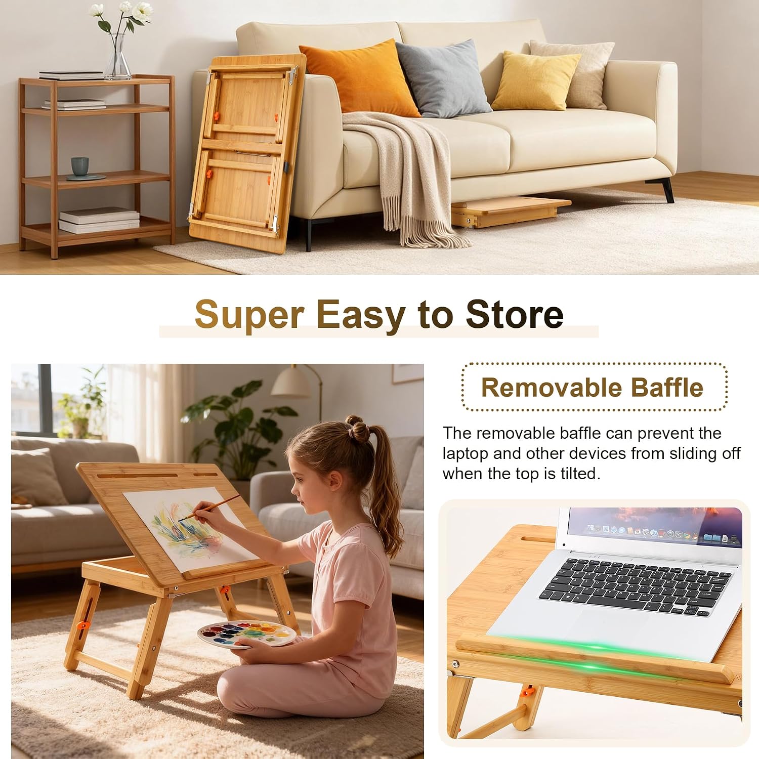 Drawing Table Nnewvante Laptop Desk, Adjustable Bamboo Bed Tray, Large