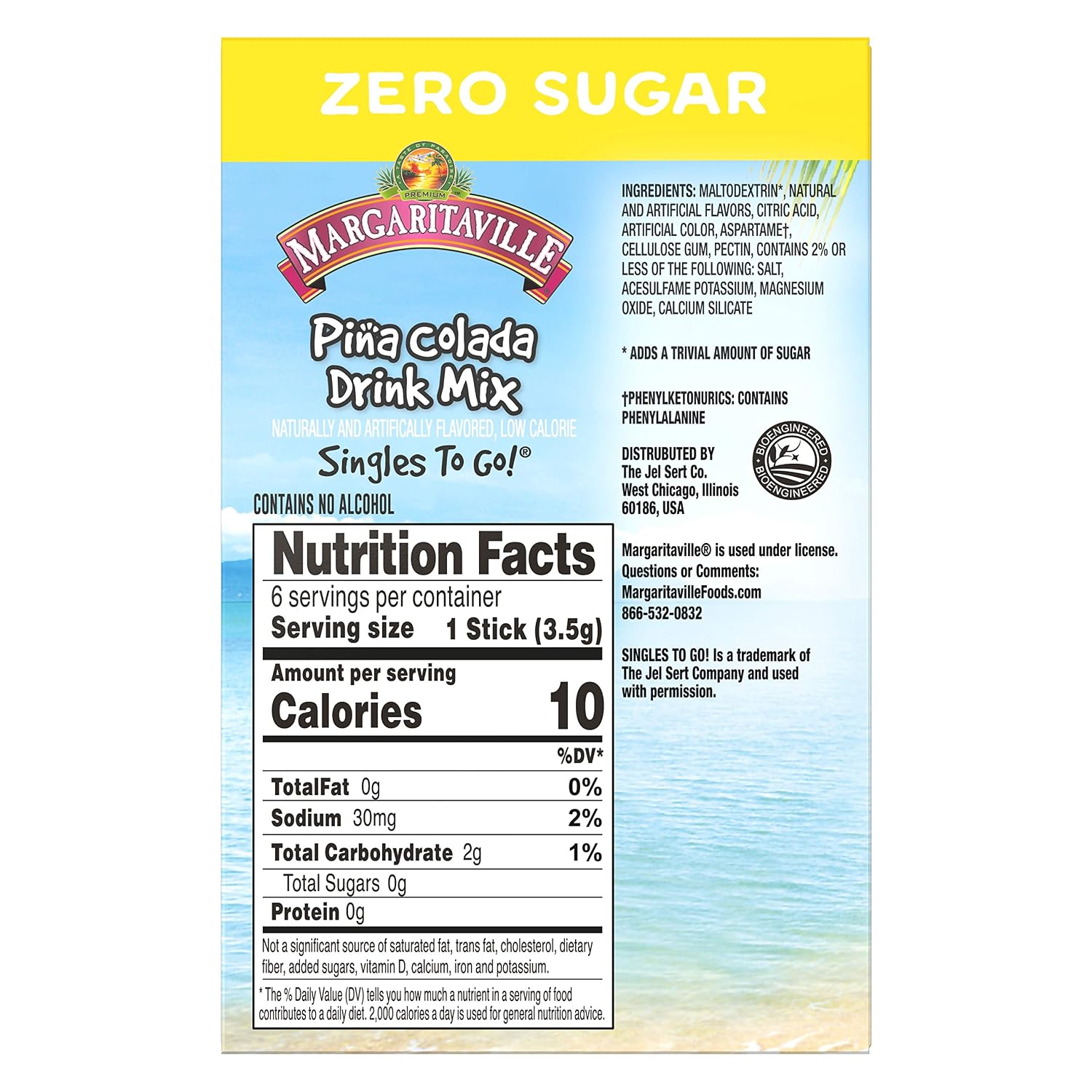 Margaritaville singles to go water drink mix - pina colada flavored, non-alcoholic powder sticks (6 boxes with 6 packets each - 36 total servings), 0.70 ounce (pack of 6)