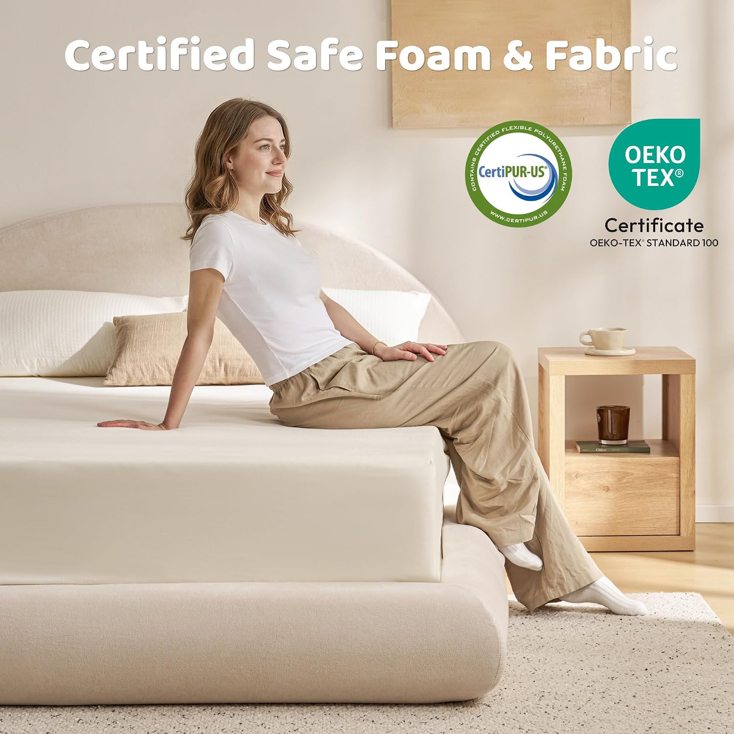 RECCI AirFrame Half-Moon Upholstered Queen Platform Bed Frame | Velvet Curved Arched Base, 6-Inch Thickness Headboard, 5 Inch Fully Round Cushioned Foam, No Box Spring Needed, Easy Assembly
