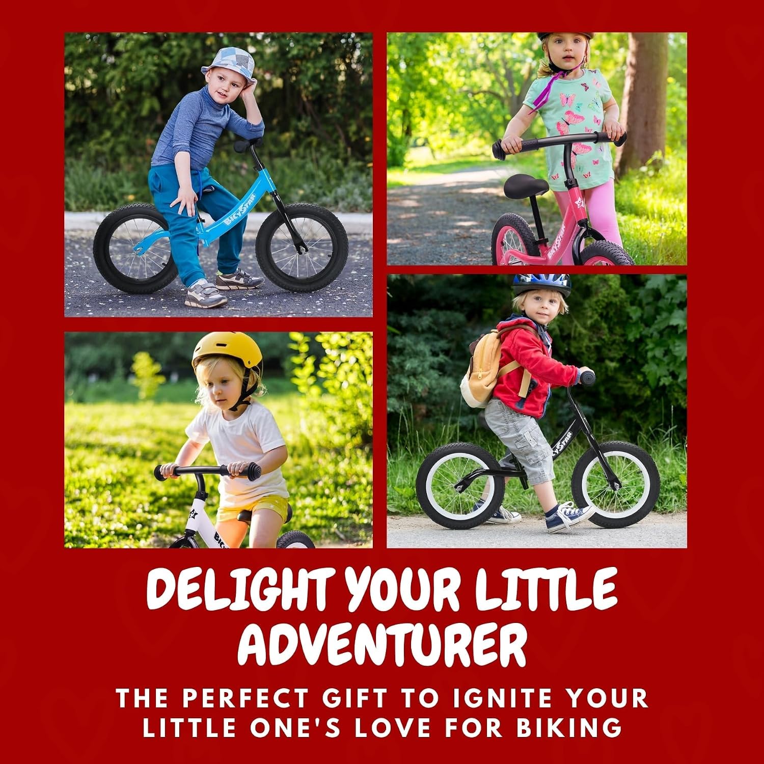 bicystar 14 Inch Balance Bike for Kids 3-5 with Rubber Air Tires, White | lightweight frame, adjustable seat & handlebar, easy assembly, outdoor riding, footrest, no pedals