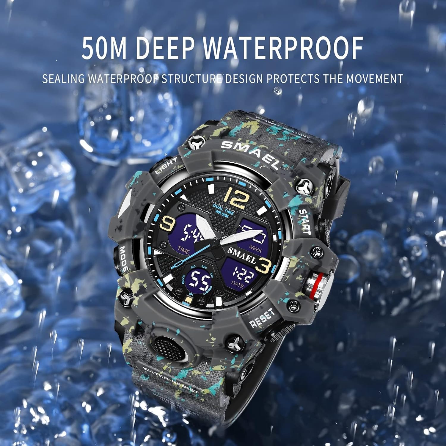 Gosasa Men's Large Face Outdoor Sports Watches Military S-Shock Watch Waterproof, Backlight, Alarm, Stopwatch Features - Rugged Wristwatch for Training, Hiking, and Adventure