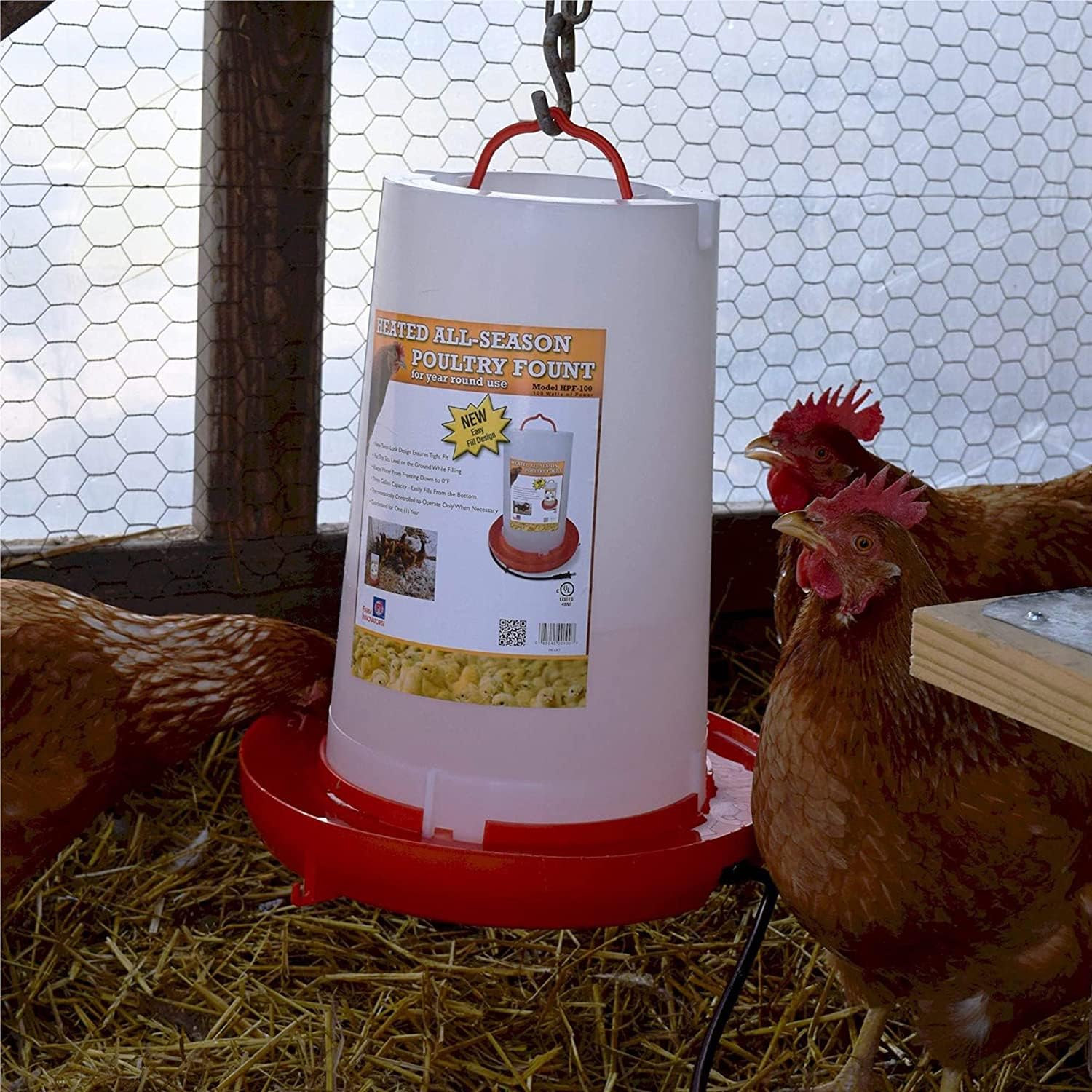 Farm Innovators HB-60P Thermostatically Controlled Heated 2 Gallon Plastic Outdoor Year Round Poultry Chicken Water Bucket Drinker, White/Red | Thermostatically controlled to keep water from freezing, side mounted drip-free/freeze-free nipples for up to…