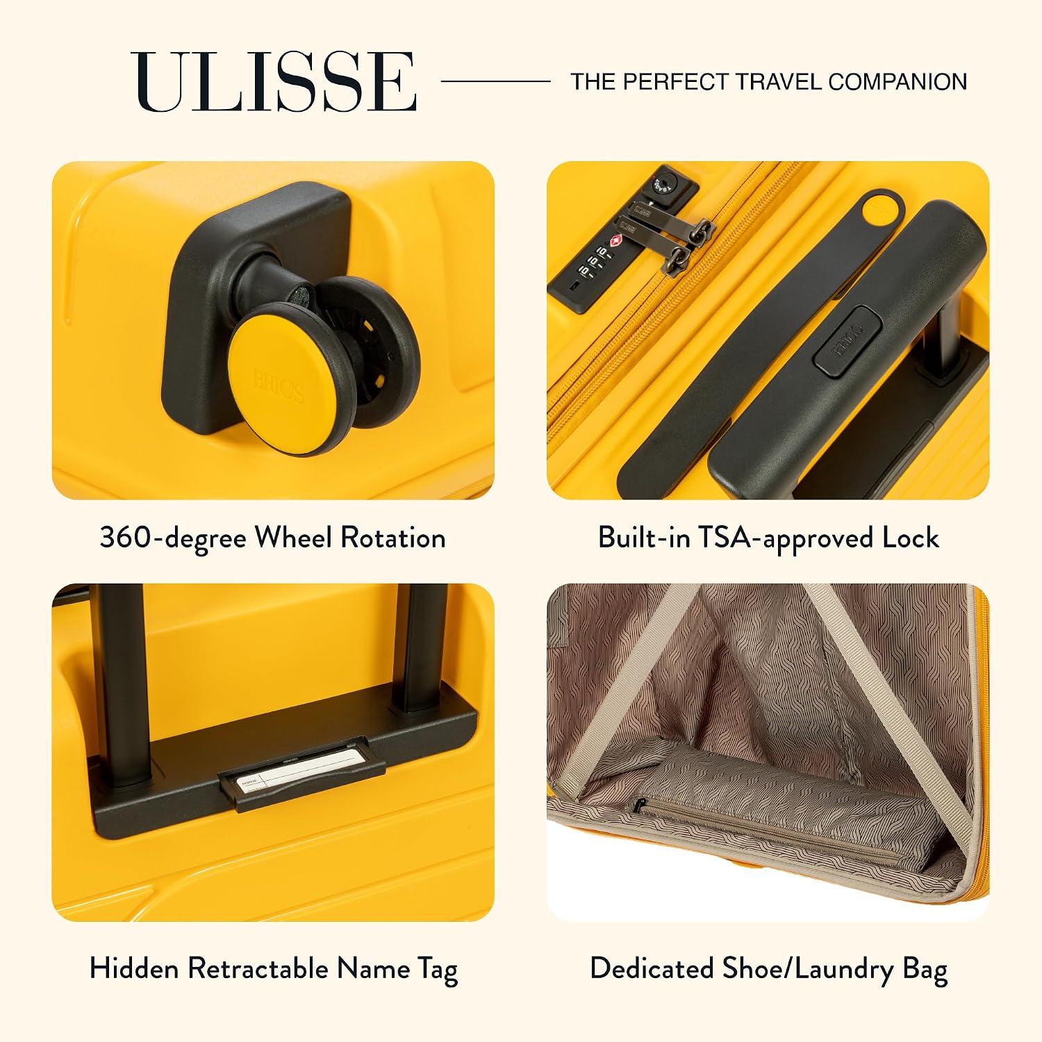 Bric's B|Y Ulisse Checked Luggage with Spinner Wheels – Expandable Lightweighted Hard Shell Suitcase, TSA Combination Lock - Removeable Wash Bag Included - 30 Inch, Mango