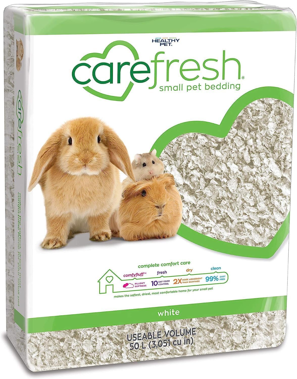 carefresh 99% Dust-Free White Natural Paper Small Pet Bedding with Odor Control, 10L, White