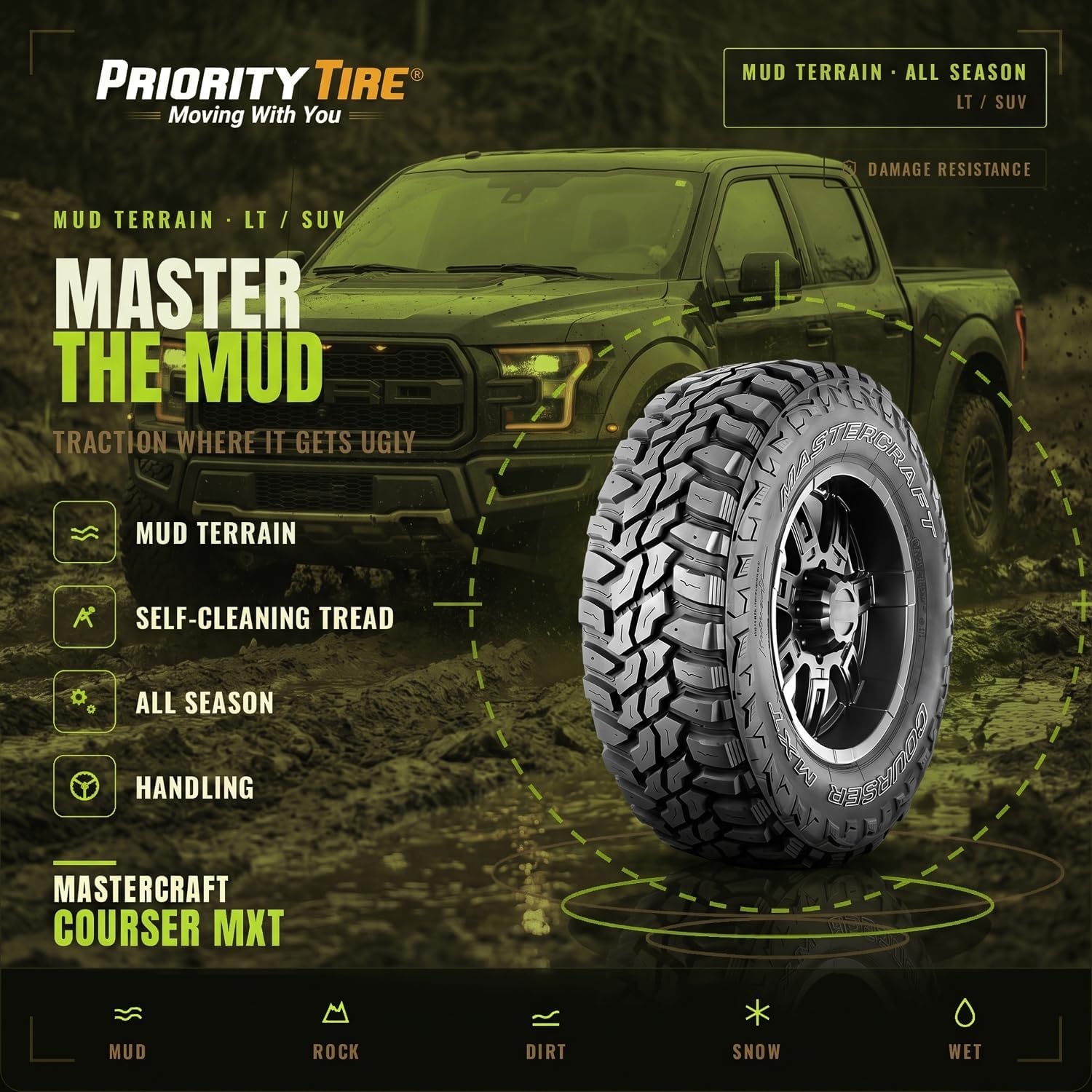 Mastercraft Courser MXT Mud Terrain Radial Tire - 31/105R15 109Q