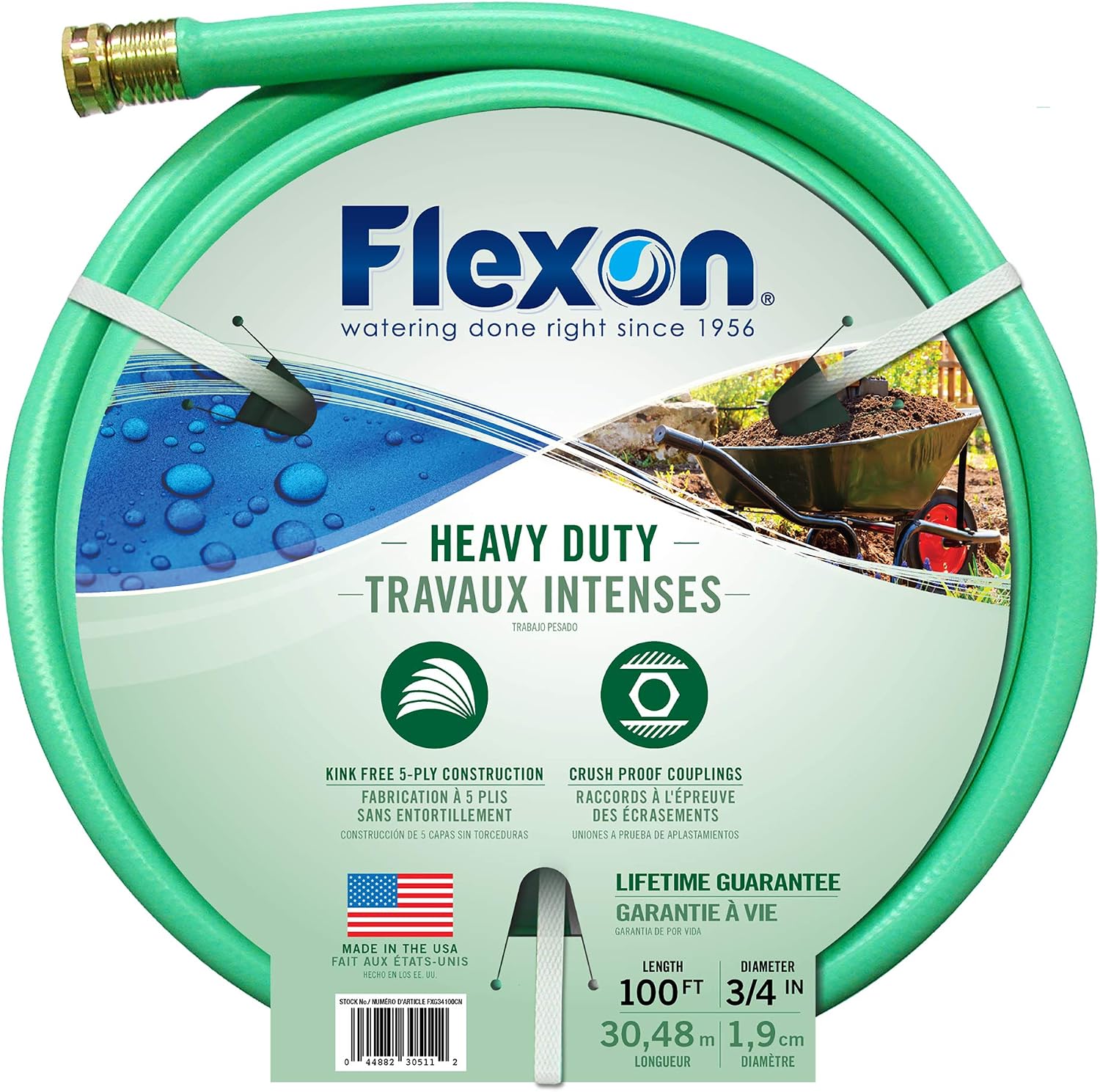 Flexon FXG58100 5/8-Inch x 100-Foot Heavy Duty 5-Ply Forever Garden Hose, Green