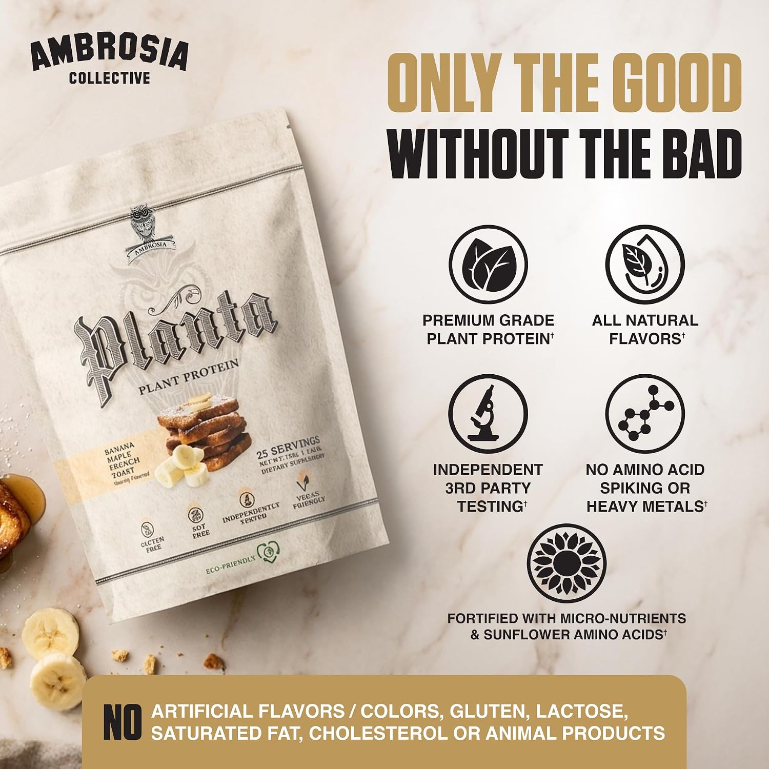 Ambrosia Plant Based Protein Powder 20g | Clean Vegan Pea Protein Powder | Gluten & Dairy Free, Keto Friendly, No Added Sugar | 25 Servings | Banana Maple