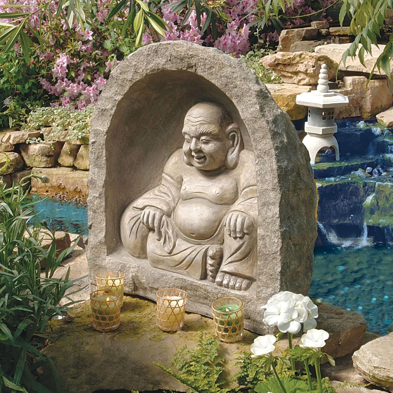 Design Toscano Jolly Hotei Laughing Man Asian Decor Indoor/Outdoor Garden Statue, 26 inches tall, Cast Stone Resin, Two Tone Stone Finish