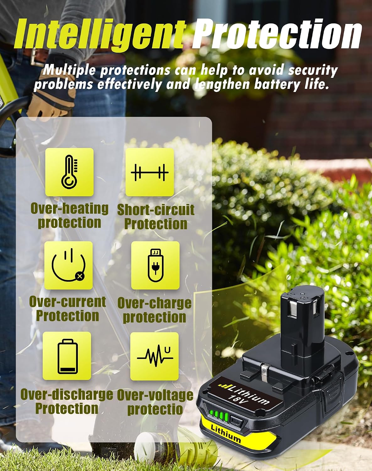 VANTTECH 2Packs P102 18V 3.6Ah Battery Replacement for Ryobi 18V Lithium Ion Battery RBL1805 P108 P103 P105 P107 P109 P104 Compatible with Ryobi