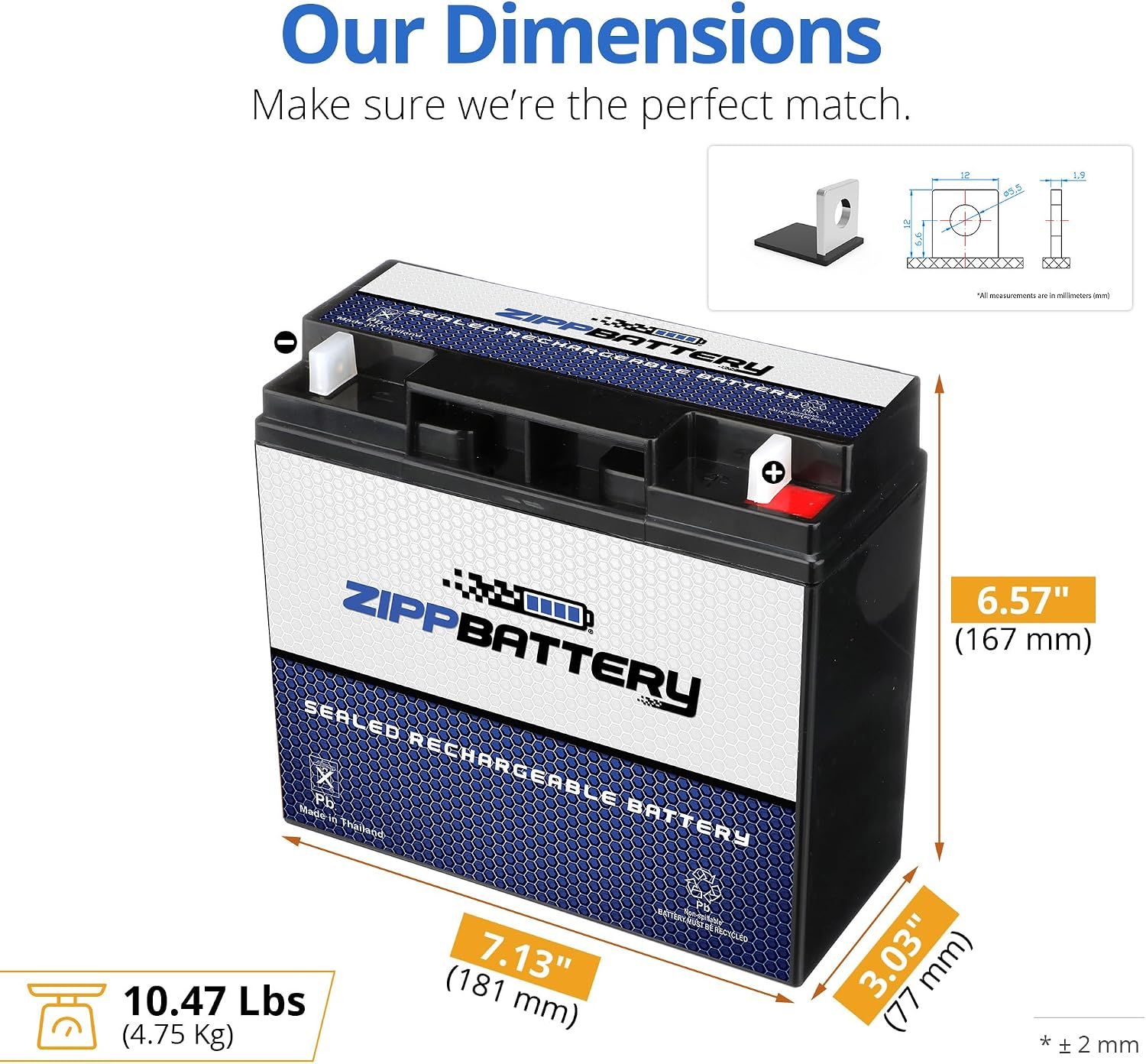 ZIPPBATTERY 12V 20Ah SLA Battery – T3 Nut & Bolt Terminal Power for Alarms, Scooters, Emergency Lights, Toys