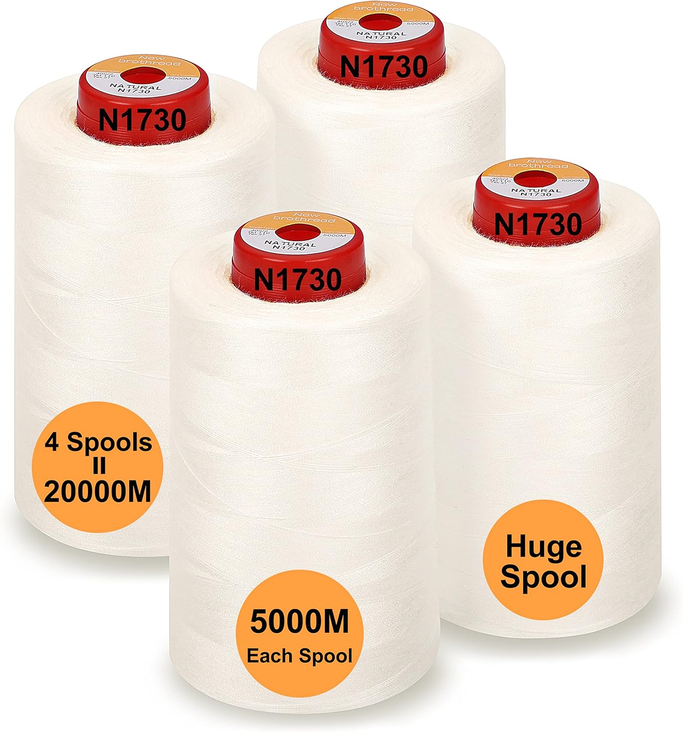 New brothread 4 Large Cones All Purpose Polyester Thread -Cream