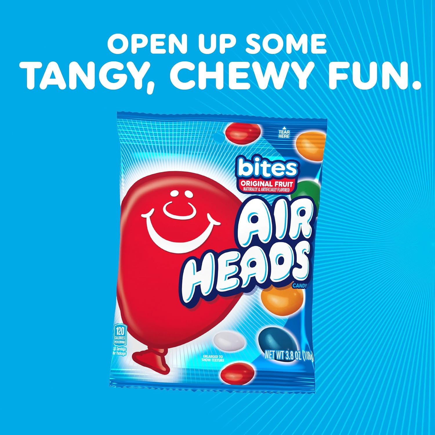 Airheads Candy Bites, Assorted Fruit Flavors, 2 Ounces (18-Pack) | Individually Wrapped Bulk Candy, Chewy Candy Bags