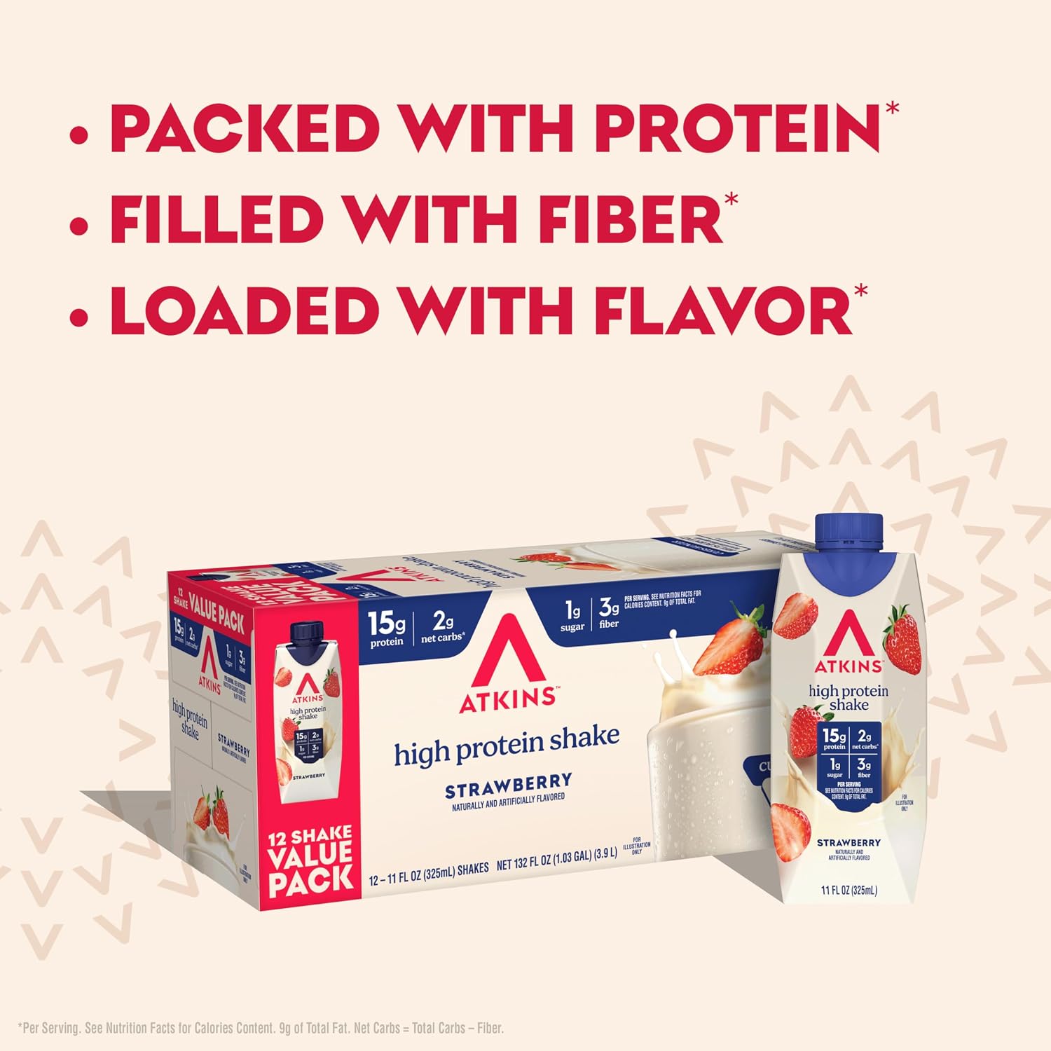 Atkins Milk Chocolate Delight High Protein Shake, 15g Protein, 12 Count | 15g Protein, 3g Fiber, 2g Net Carb, 1g Sugar, Chocolate Flavored, Keto Friendly, Ready to Drink, 12 Count