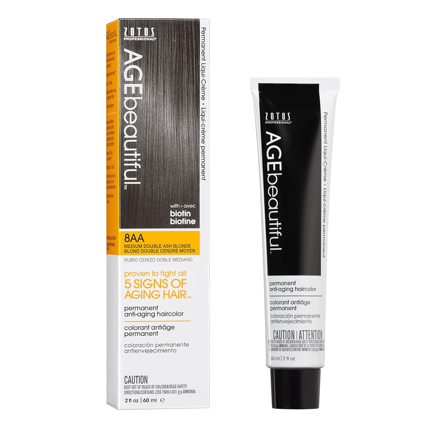 AGE beautiful Permanent Hair Color Cream, 100% Gray Coverage Hair Dye with Biotin Anti-Aging Formula for Fuller, Thicker Hair, Professional Salon Quality