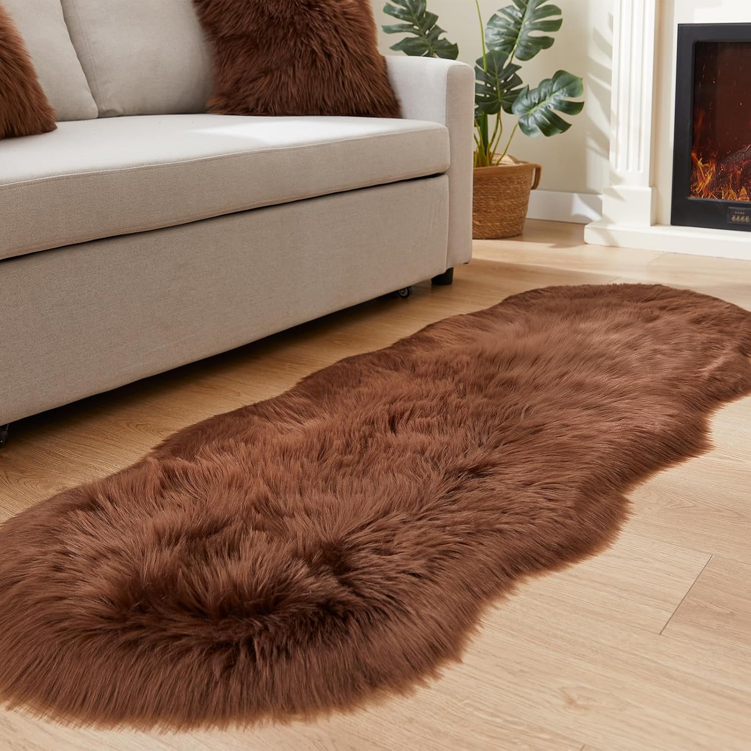 EasyJoy Ultra Soft Fluffy Shaggy Area Rug Faux Fur Rug Chair Cover Seat Pad Fuzzy Area Rug for Bedroom Floor Sofa Living Room (2 x 6 ft Sheepskin