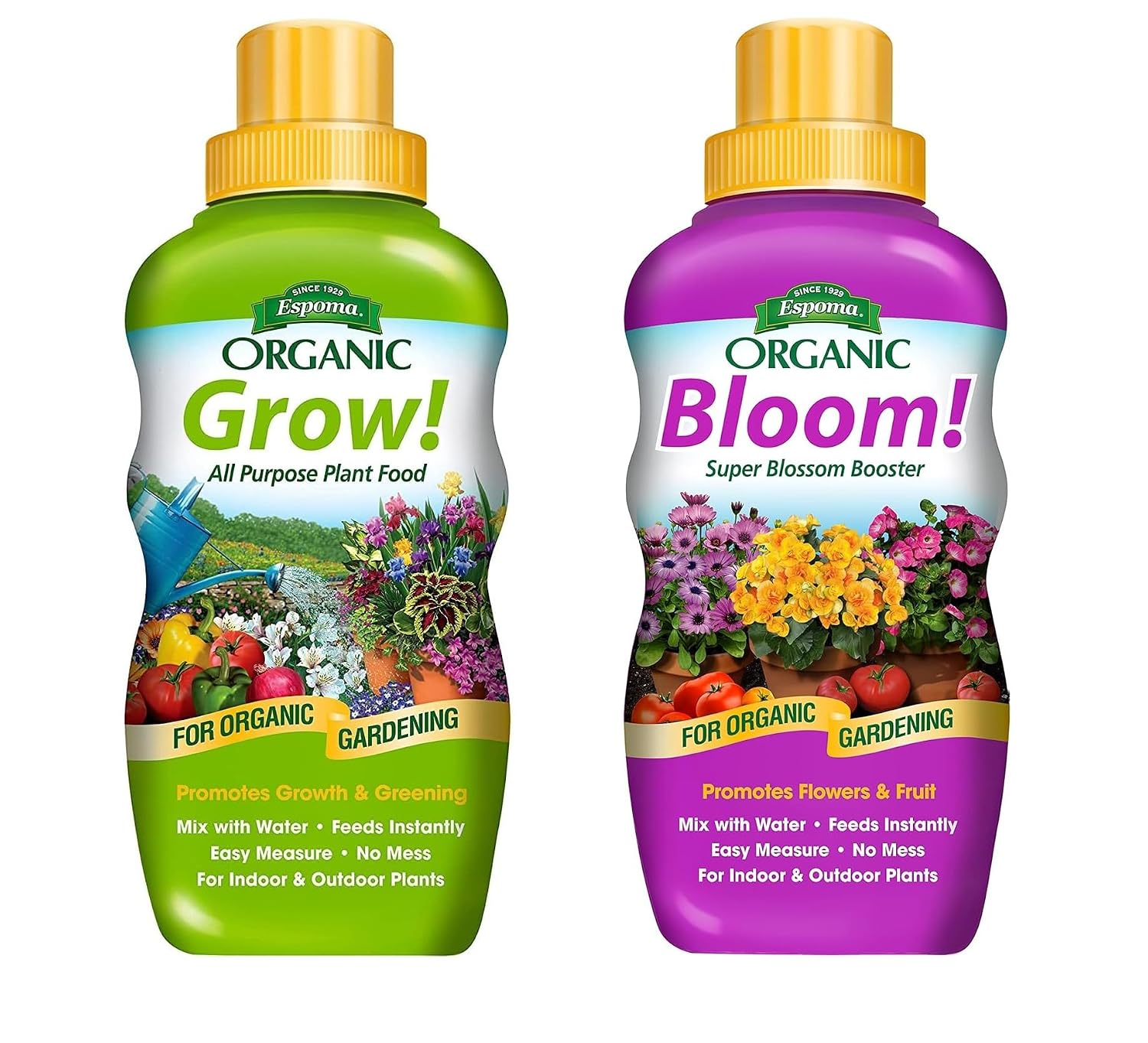 Espoma Organic Bloom Liquid Blossom Booster 16 Oz & Grow All-Purpose Liquid Plant Organic Food 16 Oz Concentrate